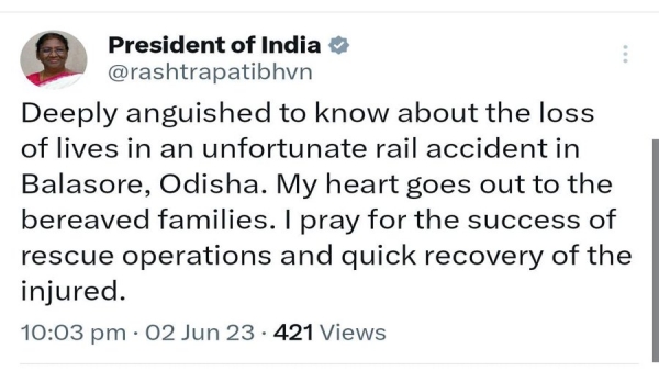 ଶୋକପ୍ରକାଶ କଲେ ମହାମହିମ ରାଷ୍ଟ୍ରପତି